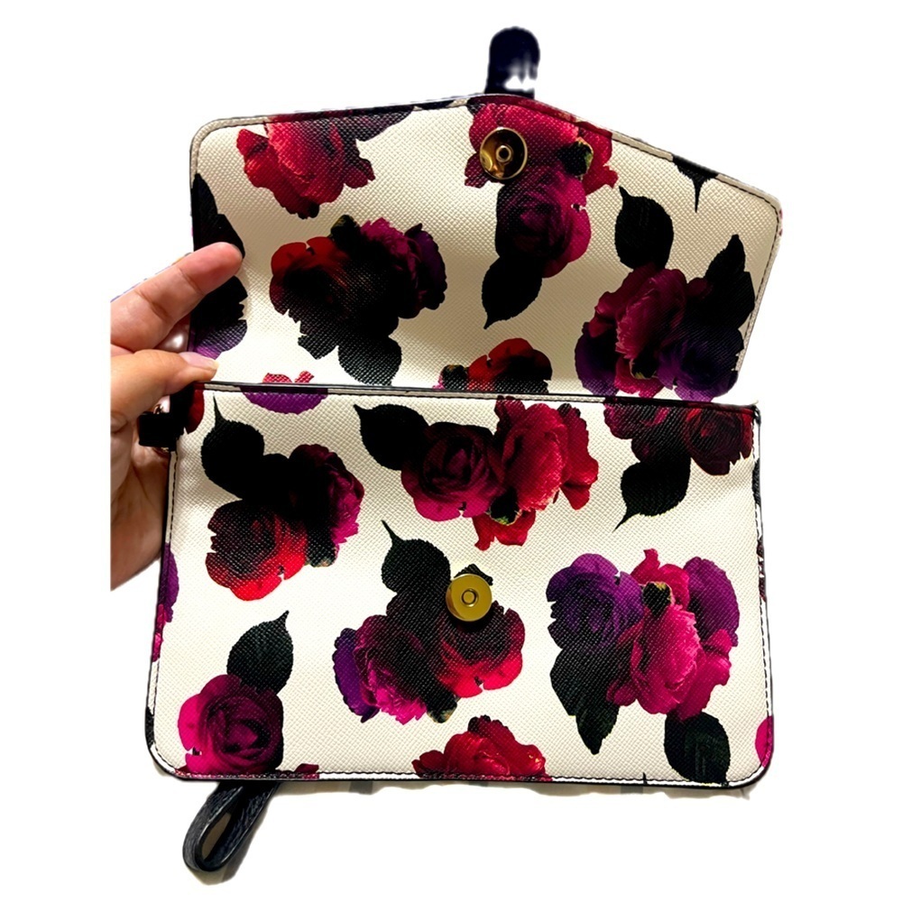 Charming Charlie Floral Rose Clutch Bag Purse Black Pink Purple Magnetic, NWOT - Picture 9 of 15